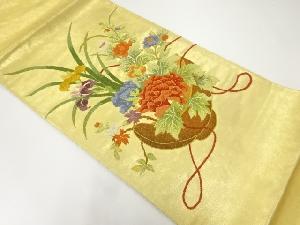 相良刺繍花器に草花模様袋帯